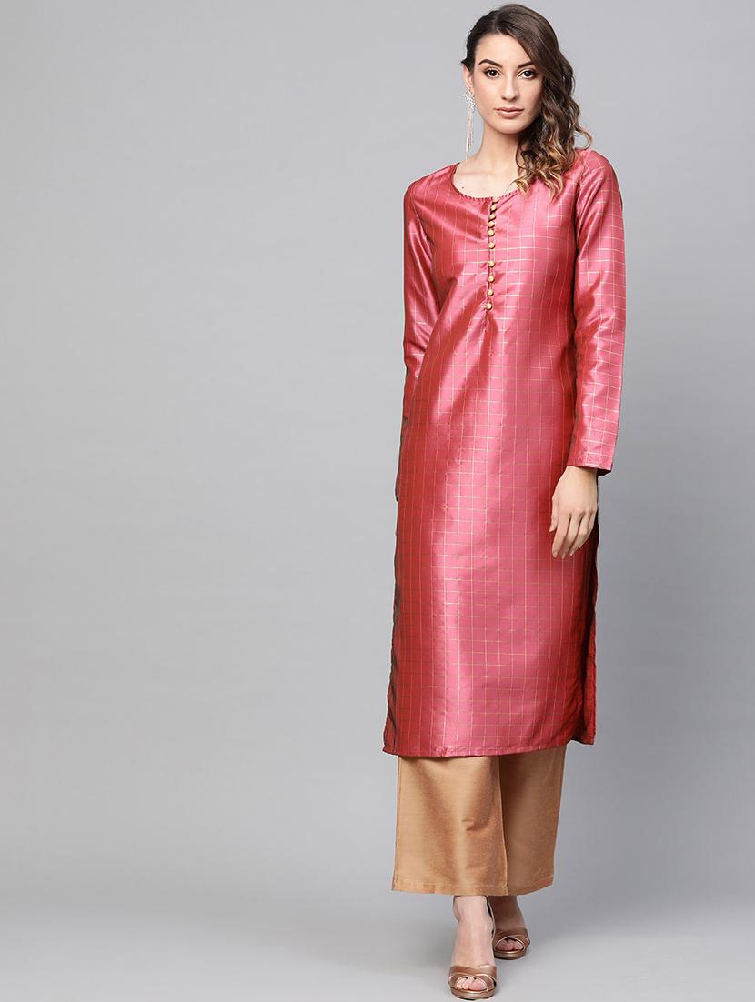 checkered straight kurta - 17524094 - Zoom Image - 1