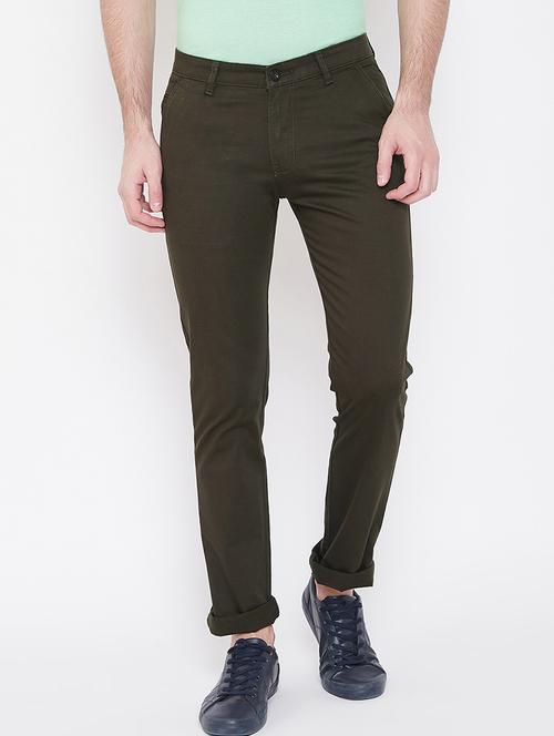 olive green solid chinos - 17524112 - Standard Image - 1