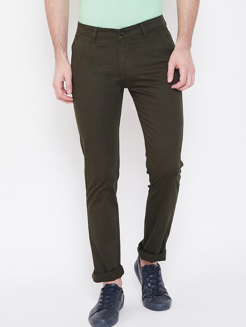 olive green solid chinos - 17524112 - Zoom Image - 1