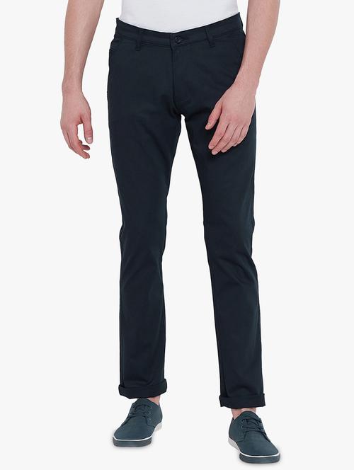 navy blue solid chinos - 17524113 - Standard Image - 1