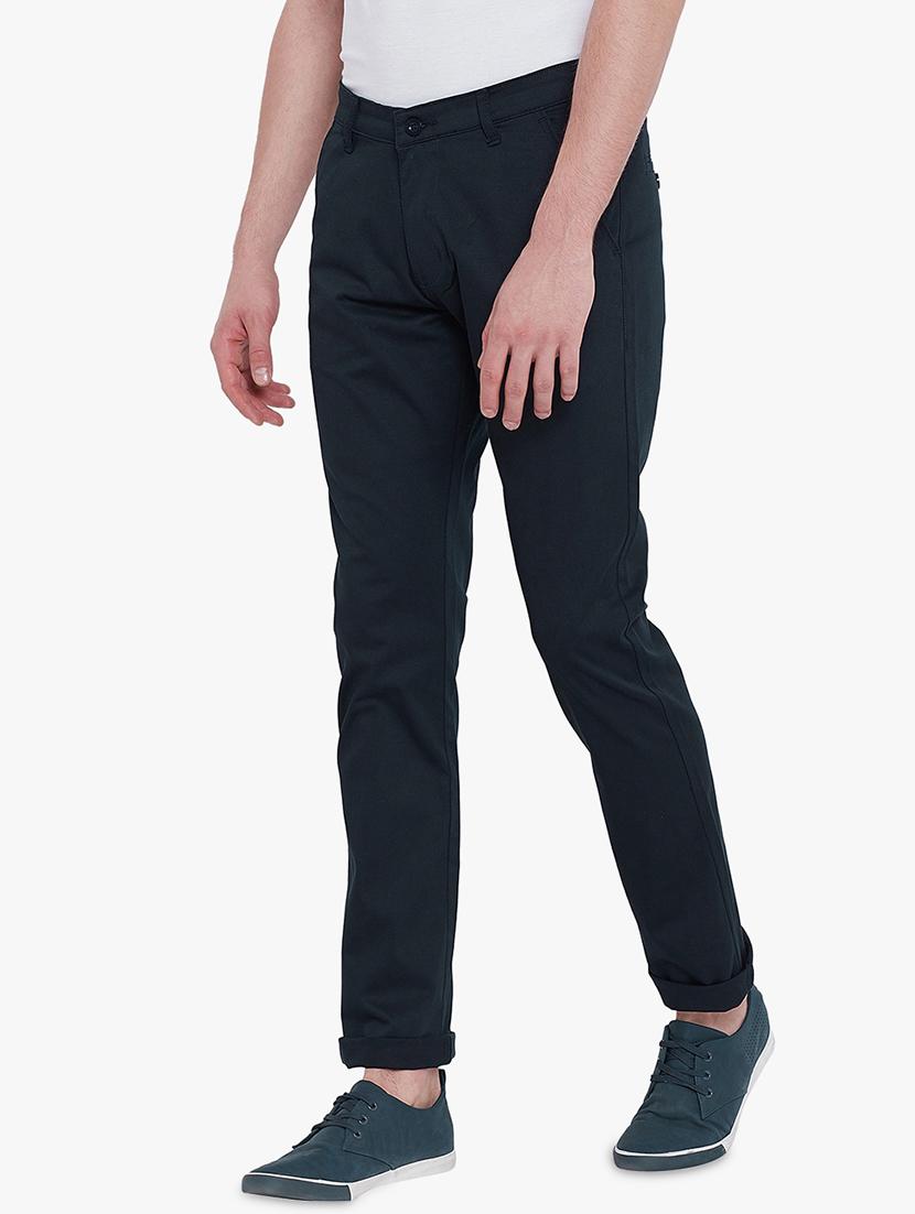 navy blue solid chinos - 17524113 - Zoom Image - 2