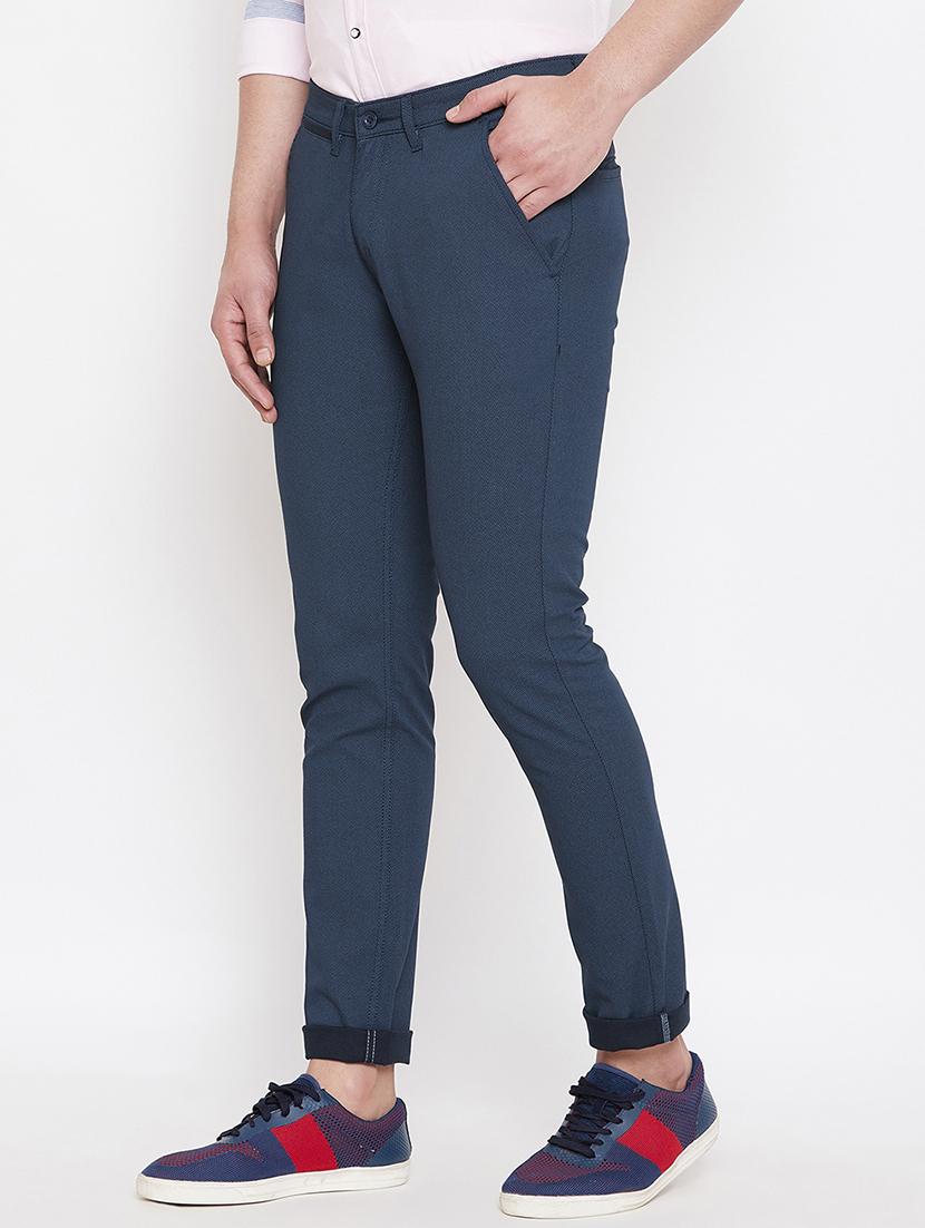 navy blue solid chinos - 17524115 - Zoom Image - 2