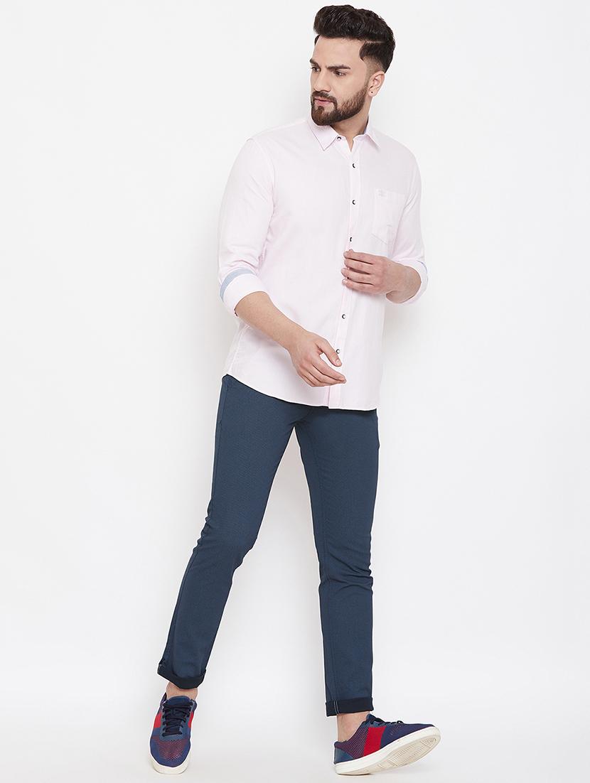 navy blue solid chinos - 17524115 - Zoom Image - 4