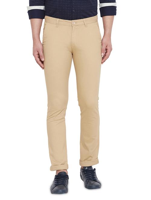 beige solid chinos - 17524117 - Standard Image - 1