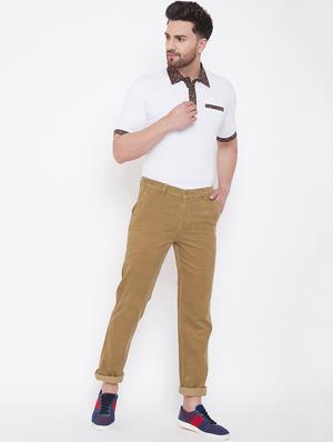 beige solid corduroy trouser - 17524122 - Standard Image - 4
