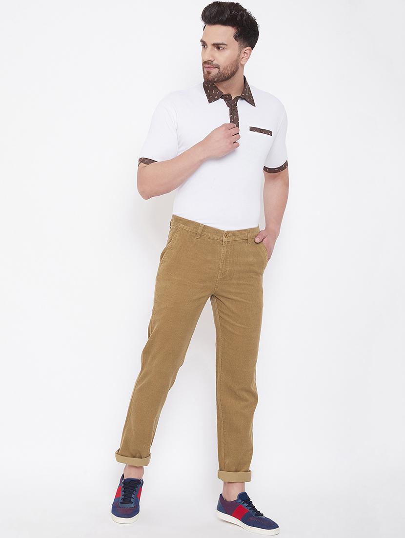beige solid corduroy trouser - 17524122 - Zoom Image - 4