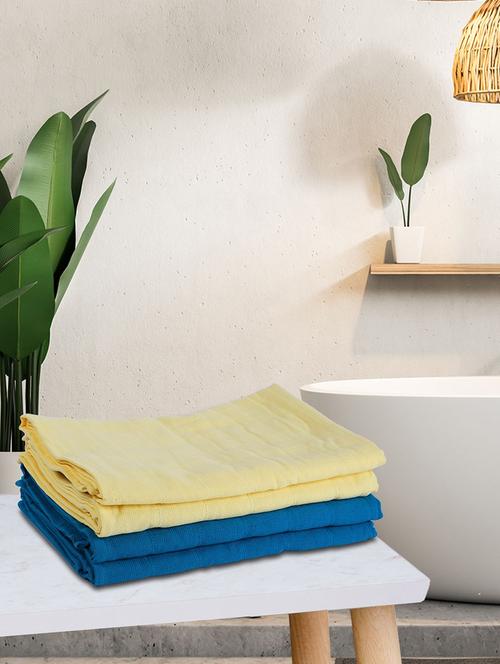 lorena quick-dry one side terry towel 100% cotton -4pc mix set (soho) solid-yellow/aqua - 17524271 - Standard Image - 1
