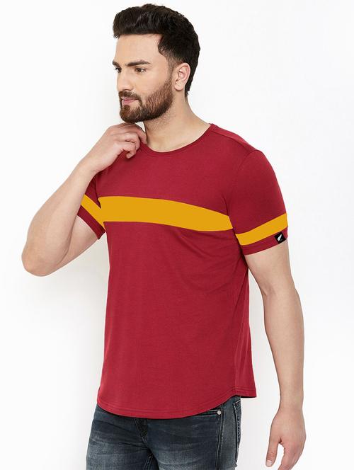 maroon color block cut & sew t-shirt - 17524574 - Very Small Image - 1