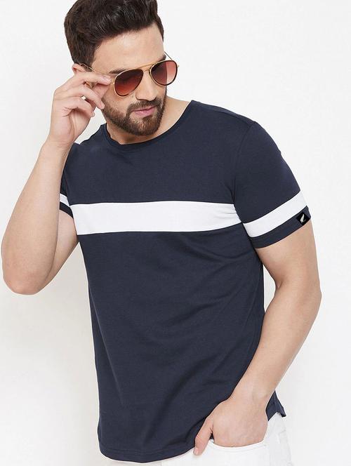 navy blue color block cut & sew t-shirt - 17524577 - Standard Image - 1