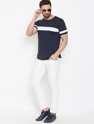 navy blue color block cut & sew t-shirt - 17524577 - Standard Image - 3