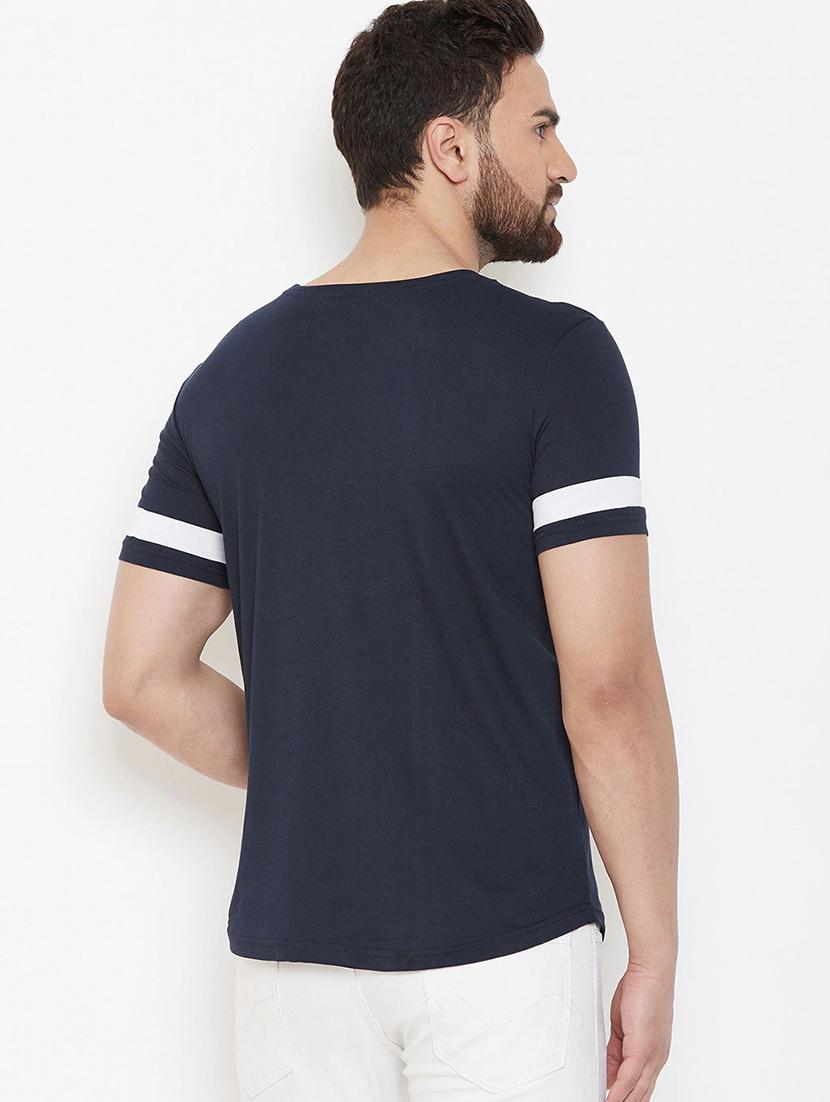 navy blue color block cut & sew t-shirt - 17524577 - Zoom Image - 2