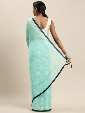sky blue satin woven saree with blouse - 17524898 - Standard Image - 2