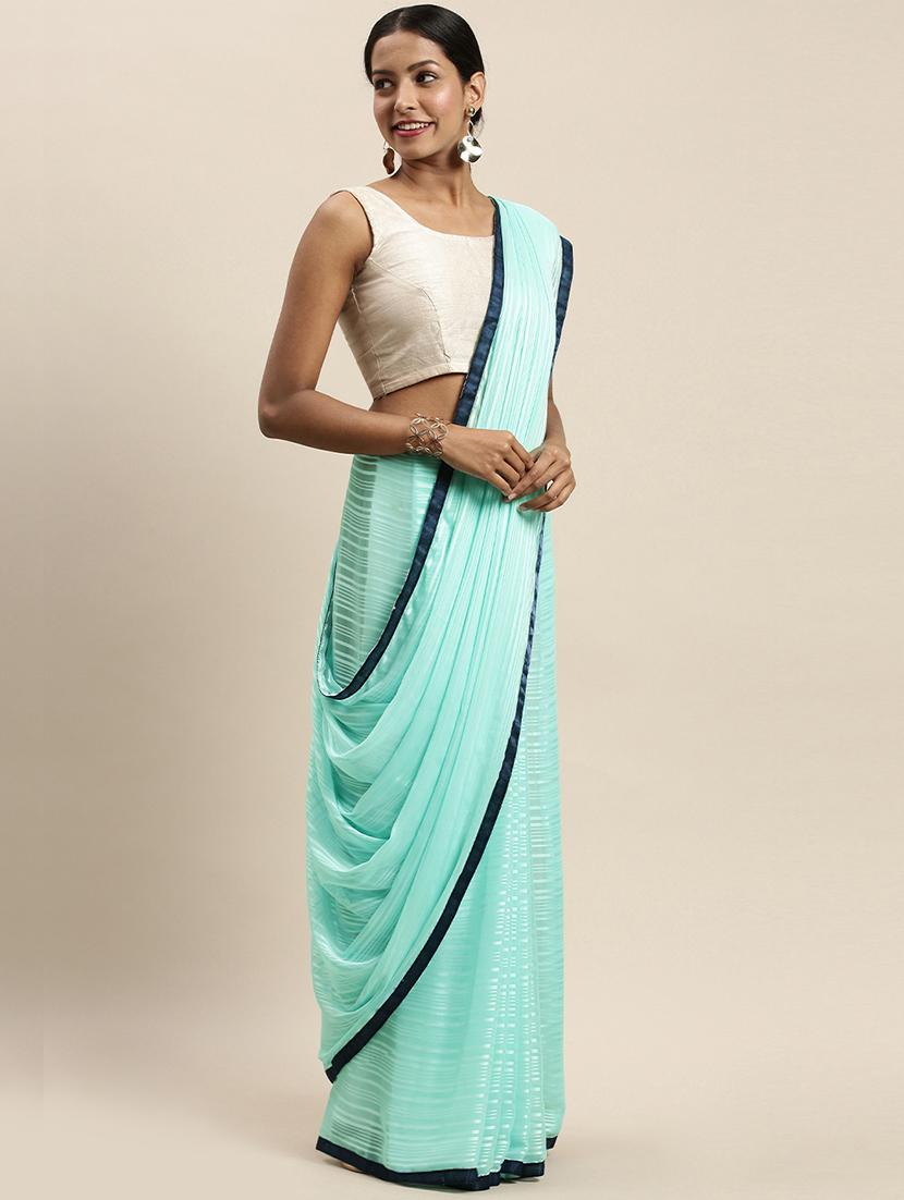 sky blue satin woven saree with blouse - 17524898 - Zoom Image - 1