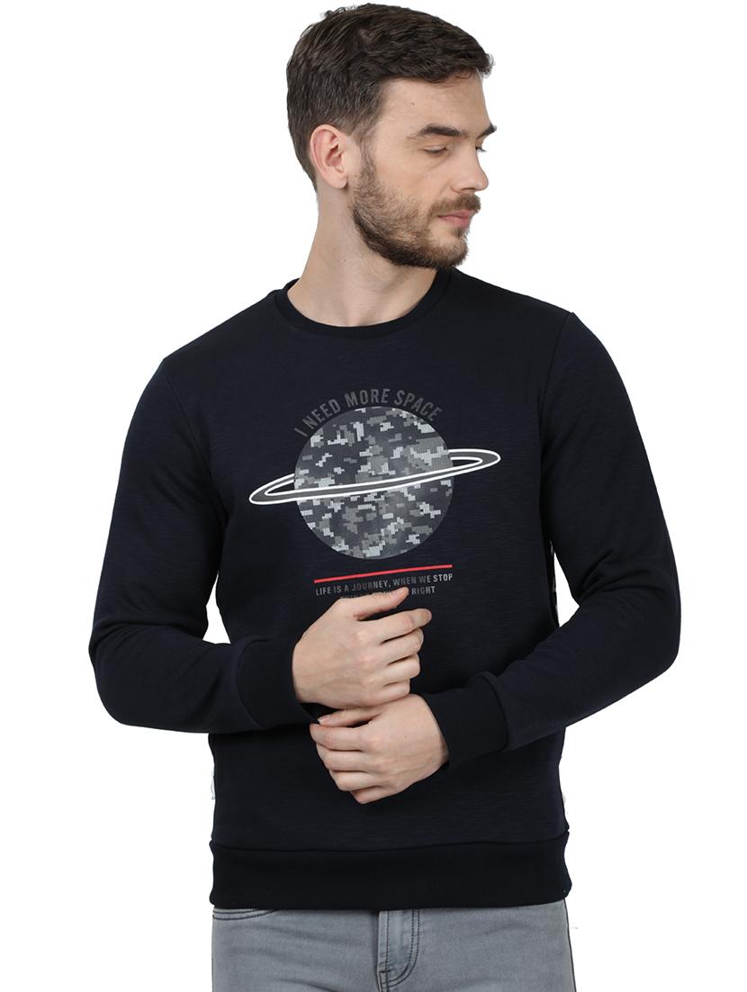 navy blue chest print sweatshirt - 17525133 - Zoom Image - 1
