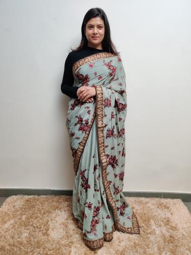 grey embroidered saree - 17525393 - Standard Image - 1
