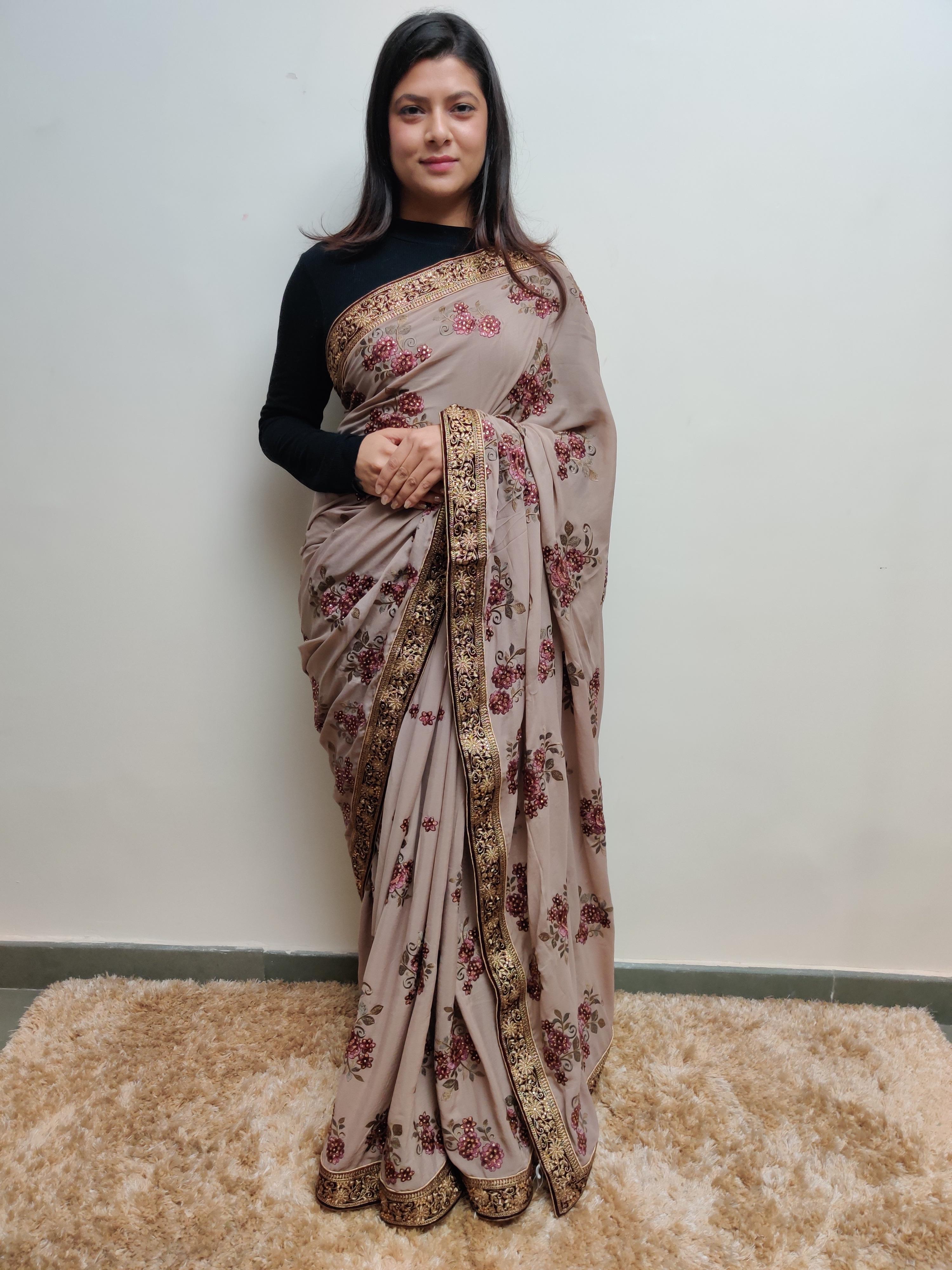 mauve pink embroidered saree - 17525415 - Zoom Image - 1
