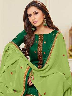 embroidered churidaar semi-stitched suit - 17526633 - Standard Image - 3