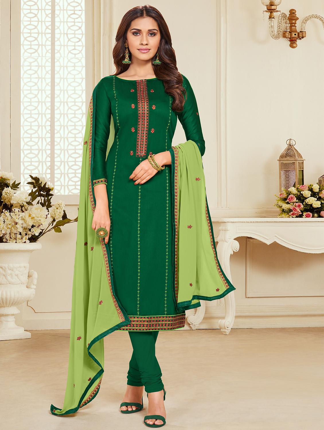 embroidered churidaar semi-stitched suit - 17526633 - Zoom Image - 1