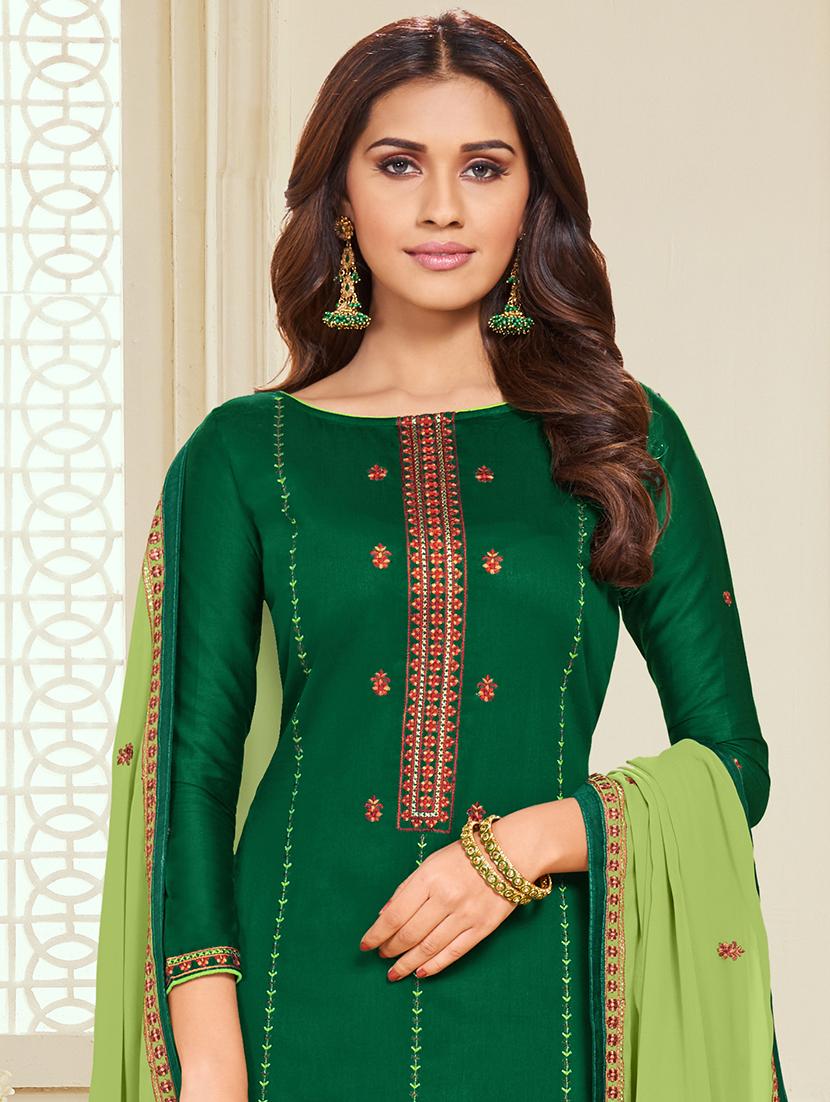 embroidered churidaar semi-stitched suit - 17526633 - Zoom Image - 2