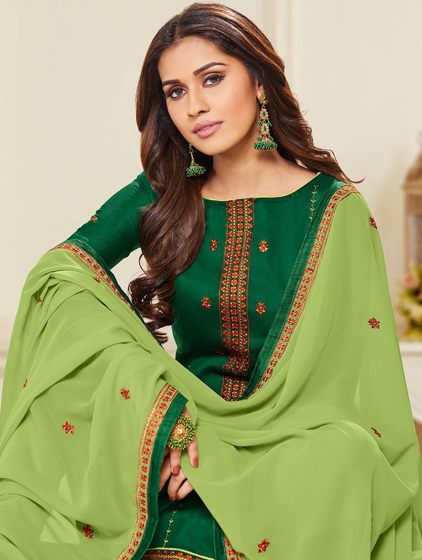 embroidered churidaar semi-stitched suit - 17526633 - Zoom Image - 3