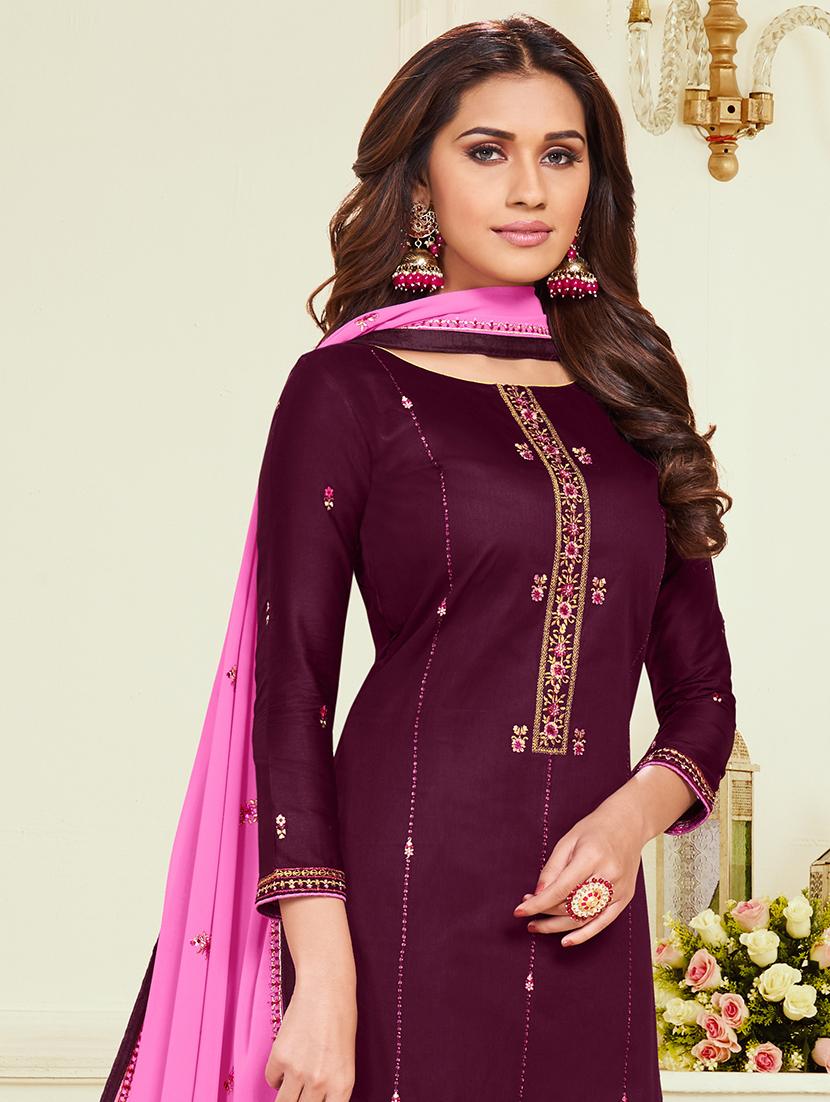 embroidered churidaar semi-stitched suit - 17526637 - Zoom Image - 2