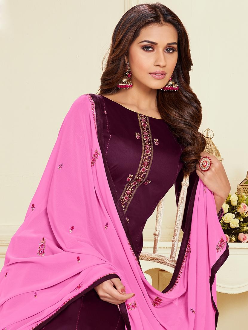 embroidered churidaar semi-stitched suit - 17526637 - Zoom Image - 3