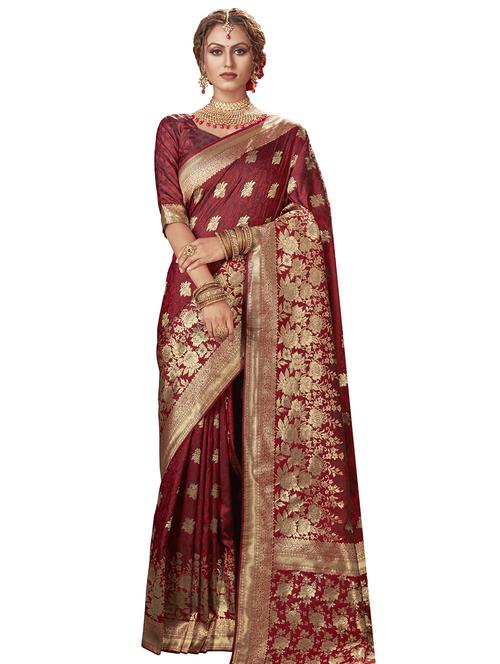 self design banarasi saree with blouse - 17526774 - Standard Image - 1