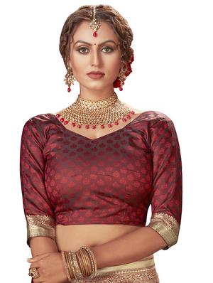 self design banarasi saree with blouse - 17526774 - Standard Image - 2