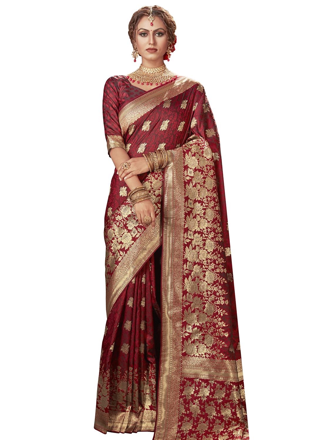 self design banarasi saree with blouse - 17526774 - Zoom Image - 1