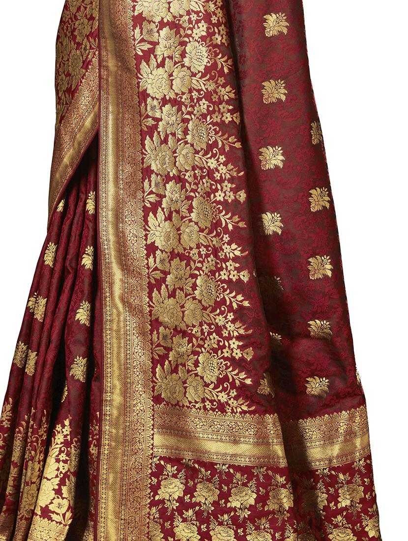 self design banarasi saree with blouse - 17526774 - Zoom Image - 4