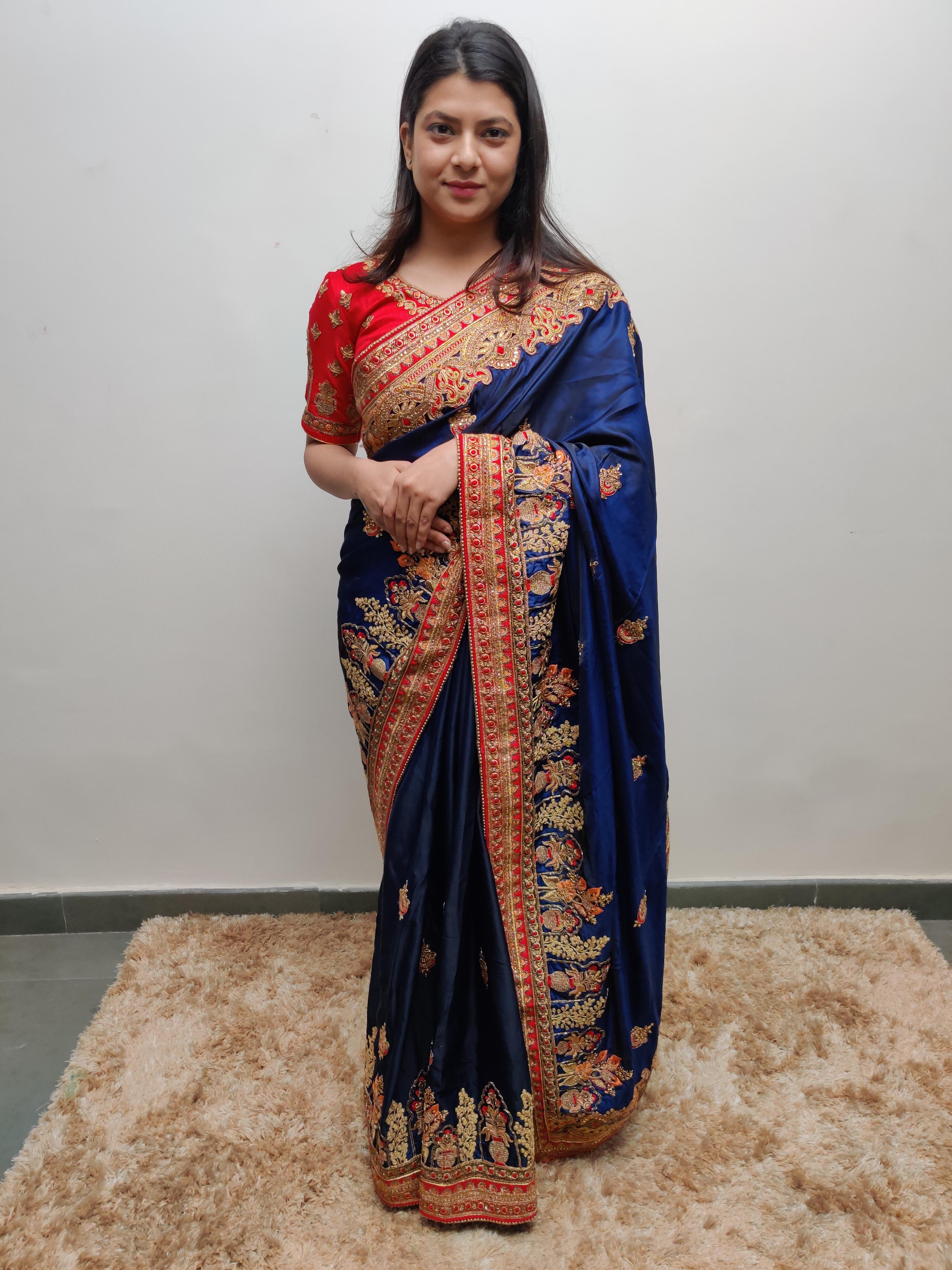 blue silk embrpidered saree - 17527061 - Zoom Image - 1