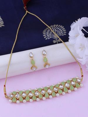 green metal choker and earring - 17527513 - Standard Image - 2