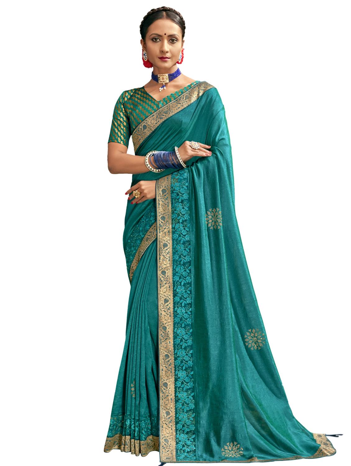 embellished bordered saree with blouse - 17527864 - Zoom Image - 1