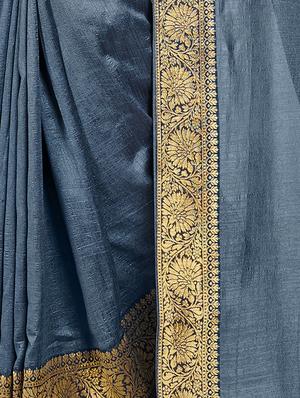 lace bordered plain saree with blouse - 17527945 - Standard Image - 2