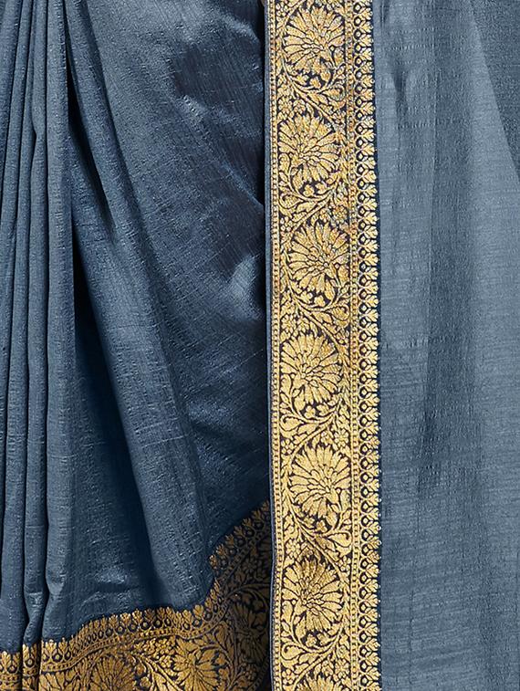 lace bordered plain saree with blouse - 17527945 - Zoom Image - 2
