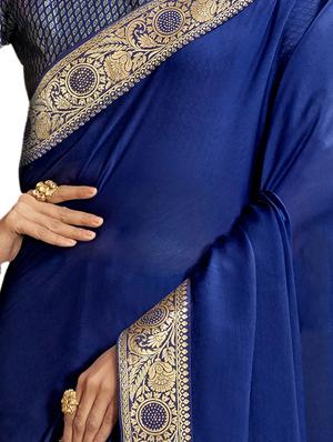 plain bordered chanderi saree with blouse - 17527974 - Standard Image - 2