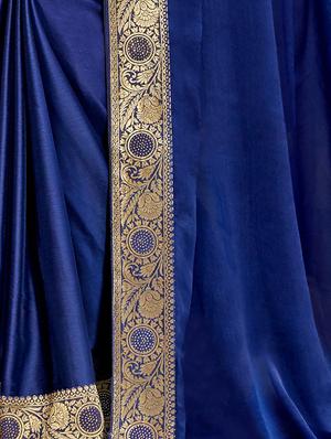 plain bordered chanderi saree with blouse - 17527974 - Standard Image - 3