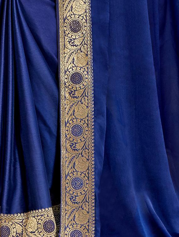 plain bordered chanderi saree with blouse - 17527974 - Zoom Image - 3