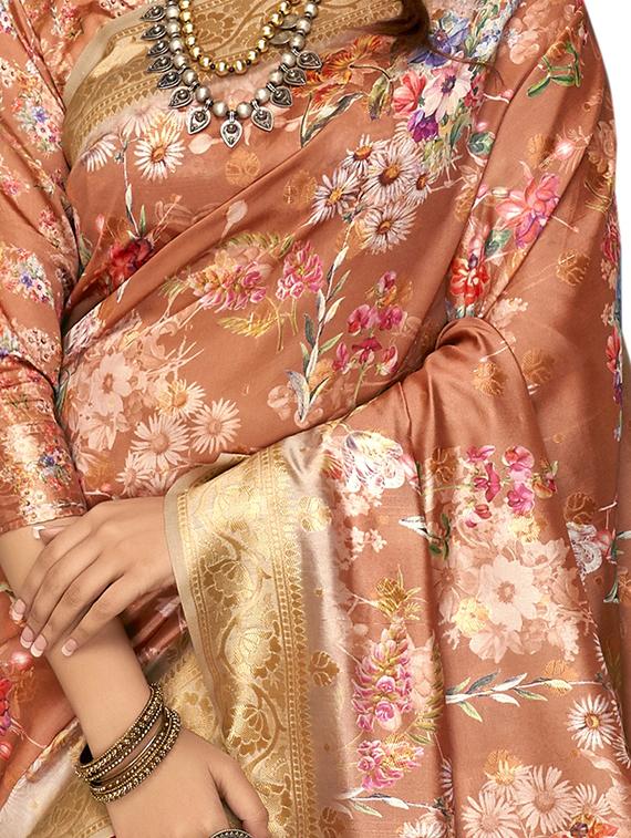floral printed saree with blouse - 17528026 - Zoom Image - 2