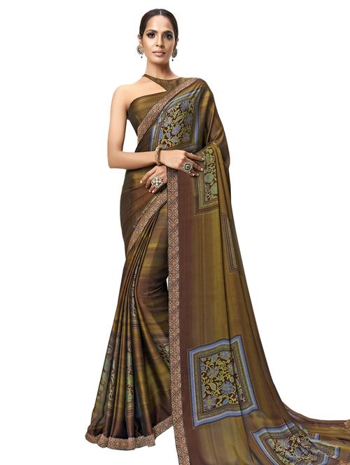 lace detail printed saree with blouse - 17528034 - Standard Image - 1