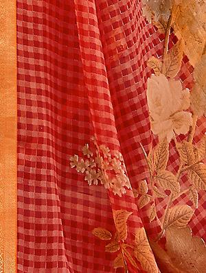orange chiffon printed saree with blouse - 17528045 - Standard Image - 3
