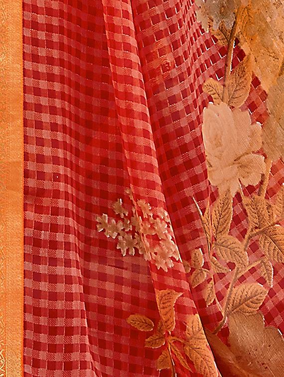 orange chiffon printed saree with blouse - 17528045 - Zoom Image - 3