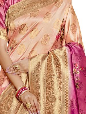 peach art silk printed saree with blouse - 17528088 - Standard Image - 2