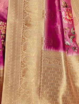 peach art silk printed saree with blouse - 17528088 - Standard Image - 3