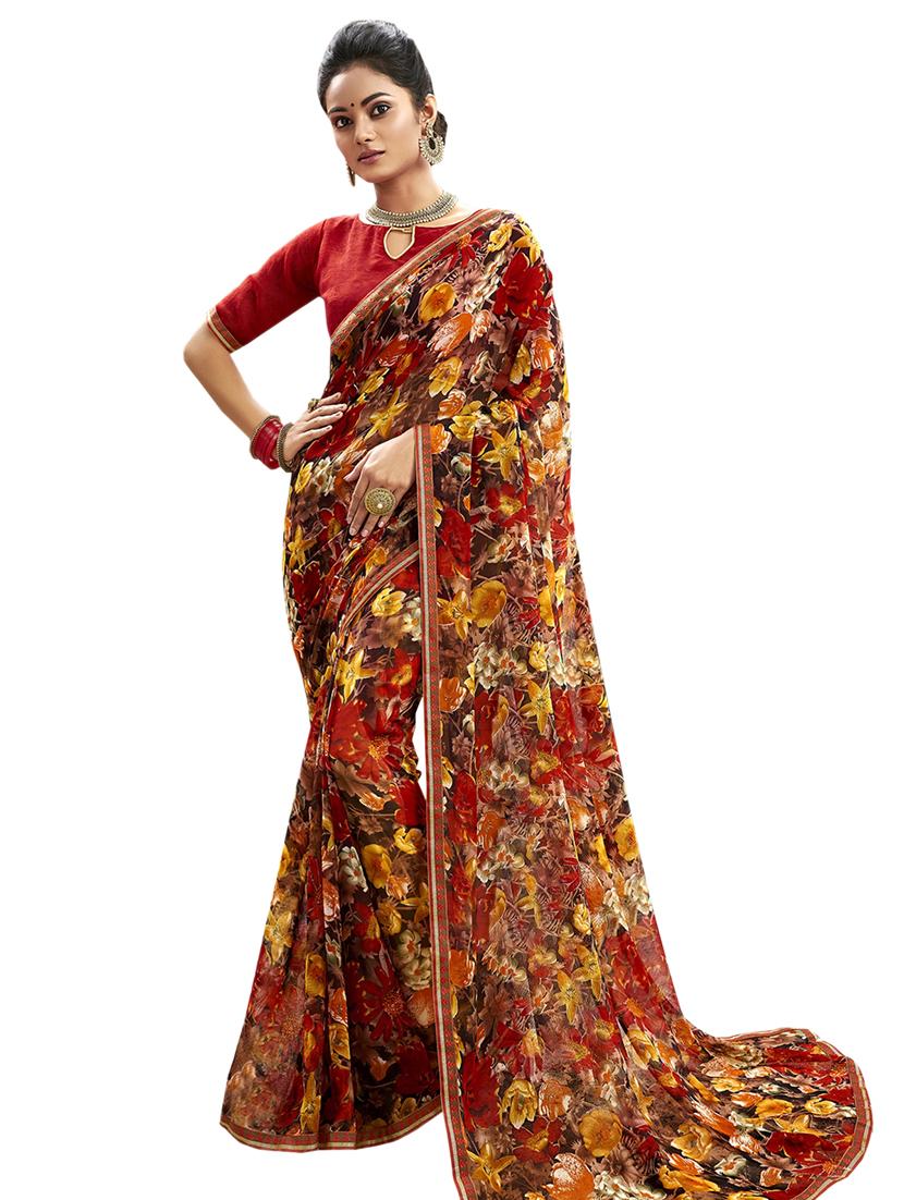 floral printed saree with blouse - 17528134 - Zoom Image - 1