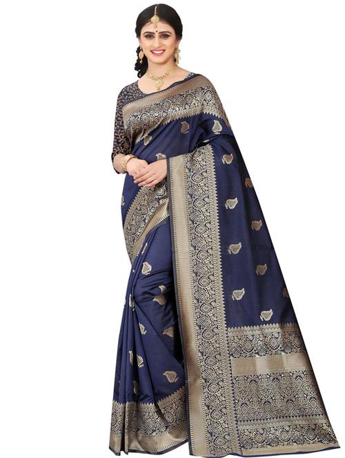 navy art silk banarasi saree - 17528135 - Standard Image - 1
