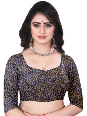 navy art silk banarasi saree - 17528135 - Standard Image - 3