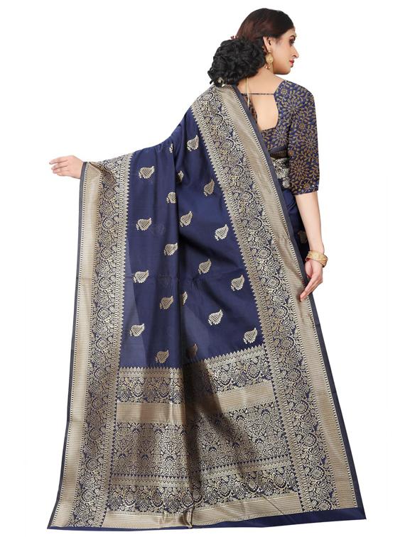 navy art silk banarasi saree - 17528135 - Zoom Image - 2