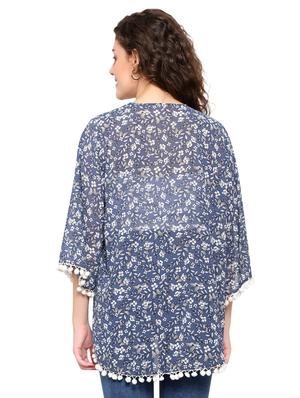blue printed pom-pom detailed shrug - 17528418 - Standard Image - 3