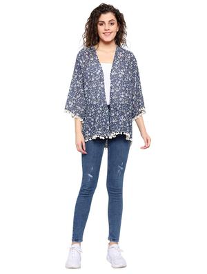 blue printed pom-pom detailed shrug - 17528418 - Standard Image - 4